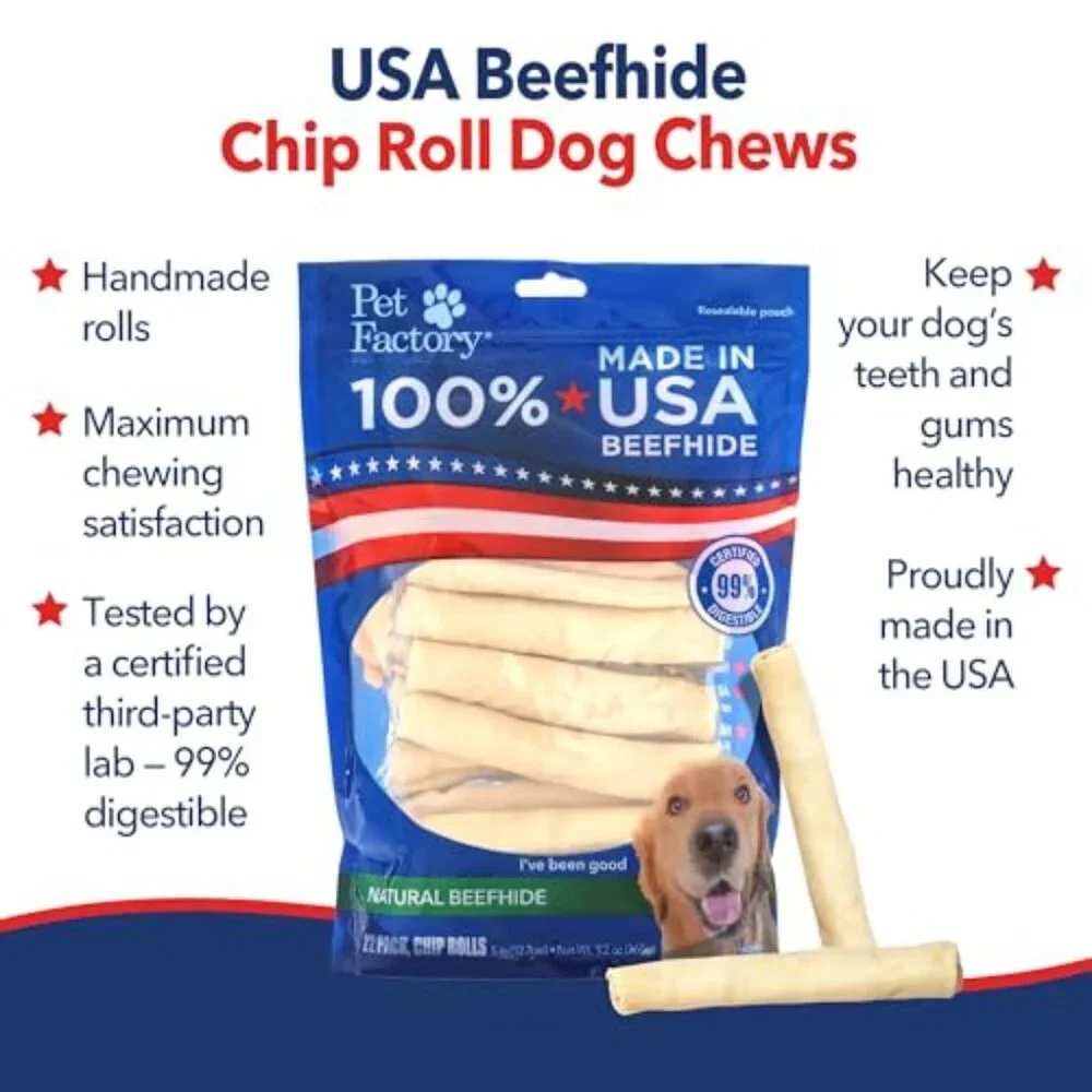 Natural Beefhide Dog Chews Long Lasting Dental Treats Pack of 22